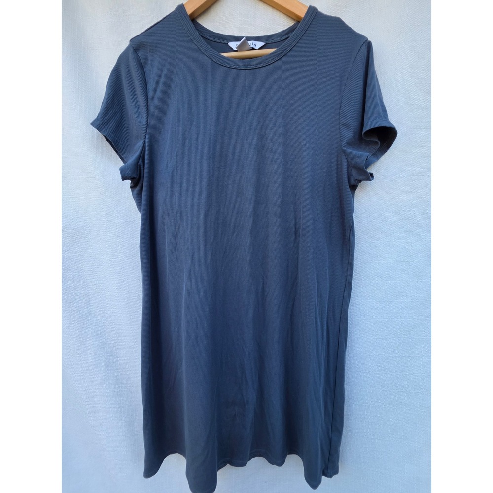Athleta Ribbed Shift Dress XL Slate Blue Modal Athleisure Clean Girl Travel